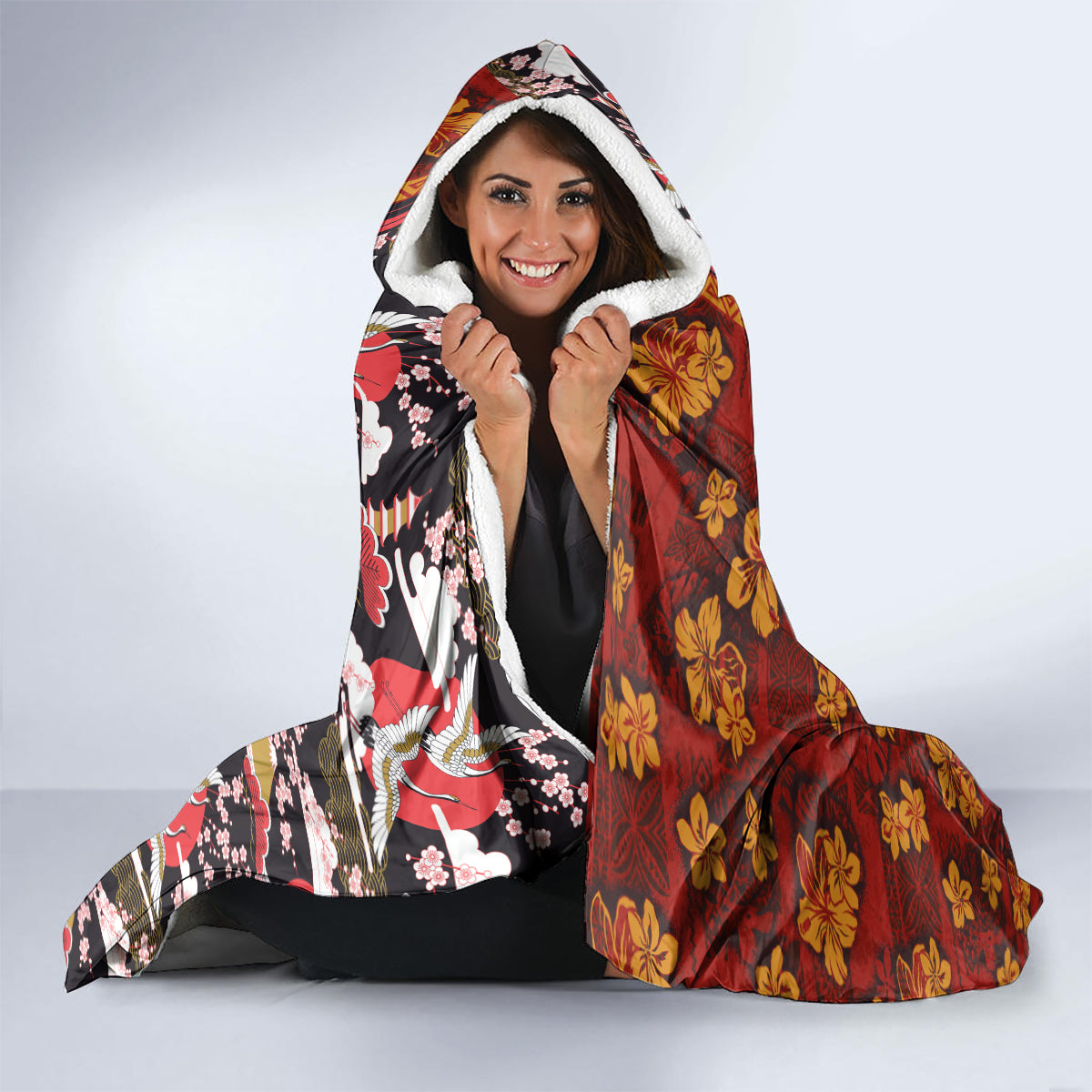 Japanese Culture Hawaii Style Hooded Blanket Hawaiian Tribal and Japanese Pattern Together Culture LT03 - Polynesian Pride