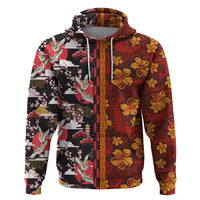 Japanese Culture Hawaii Style Hoodie Hawaiian Tribal and Japanese Pattern Together Culture LT03 Pullover Hoodie Red - Polynesian Pride