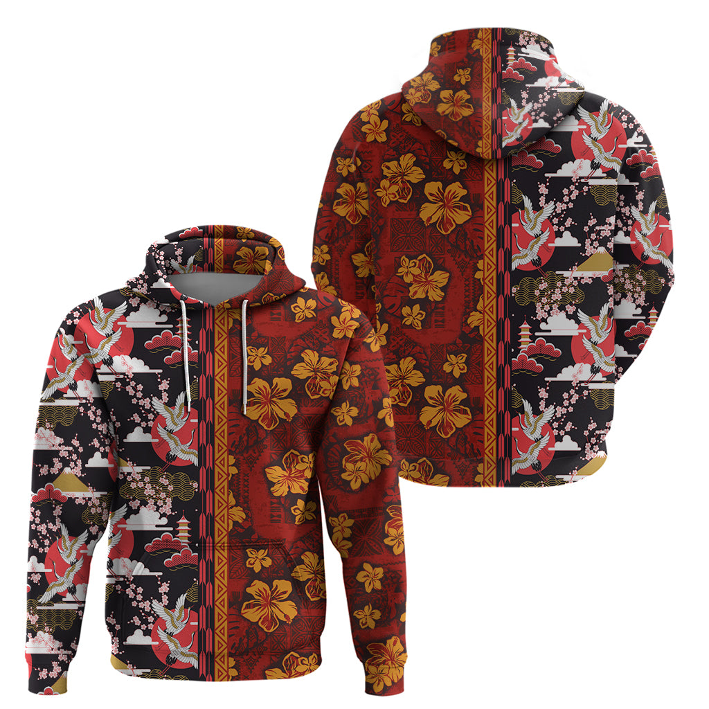 Japanese Culture Hawaii Style Hoodie Hawaiian Tribal and Japanese Pattern Together Culture LT03 - Polynesian Pride