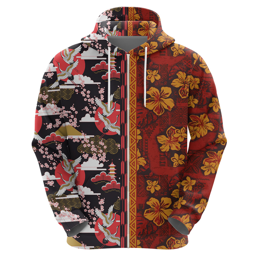 Japanese Culture Hawaii Style Hoodie Hawaiian Tribal and Japanese Pattern Together Culture LT03 - Polynesian Pride