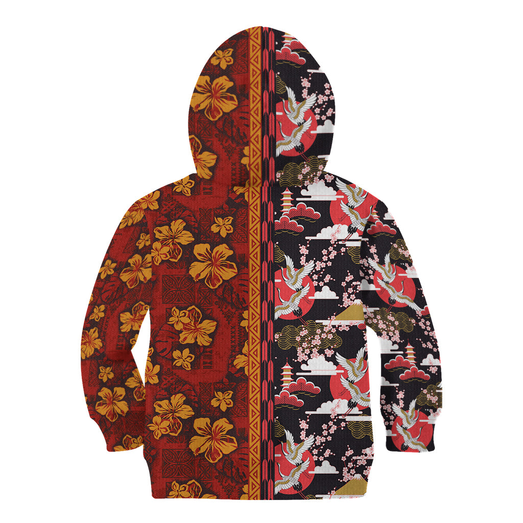 Japanese Culture Hawaii Style Kid Hoodie Hawaiian Tribal and Japanese Pattern Together Culture LT03 - Polynesian Pride