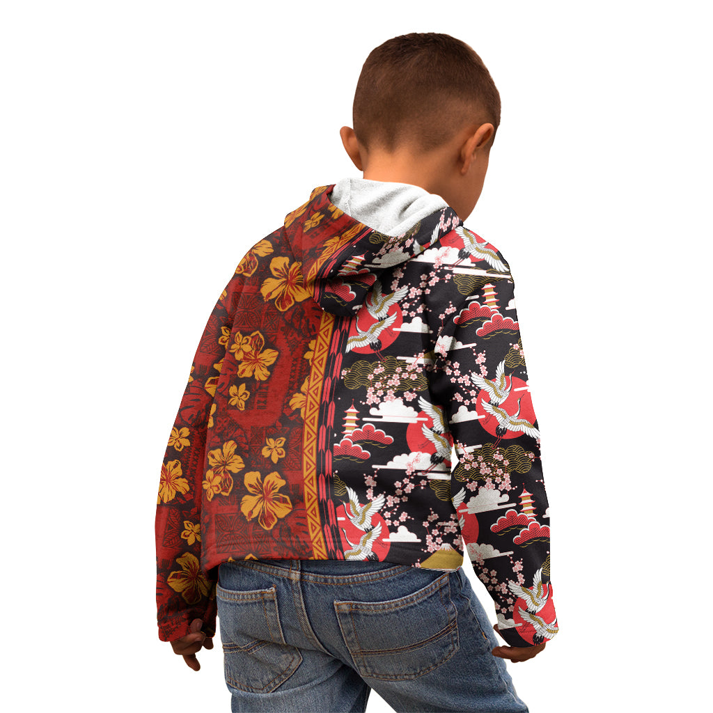 Japanese Culture Hawaii Style Kid Hoodie Hawaiian Tribal and Japanese Pattern Together Culture LT03 - Polynesian Pride