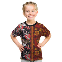 Japanese Culture Hawaii Style Kid T Shirt Hawaiian Tribal and Japanese Pattern Together Culture LT03 Red - Polynesian Pride