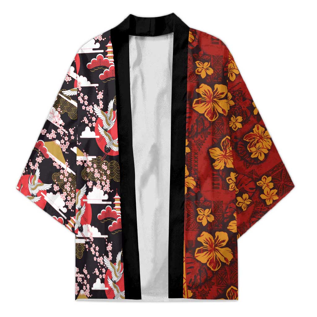 Japanese Culture Hawaii Style Kimono Hawaiian Tribal and Japanese Pattern Together Culture LT03 Unisex Red - Polynesian Pride