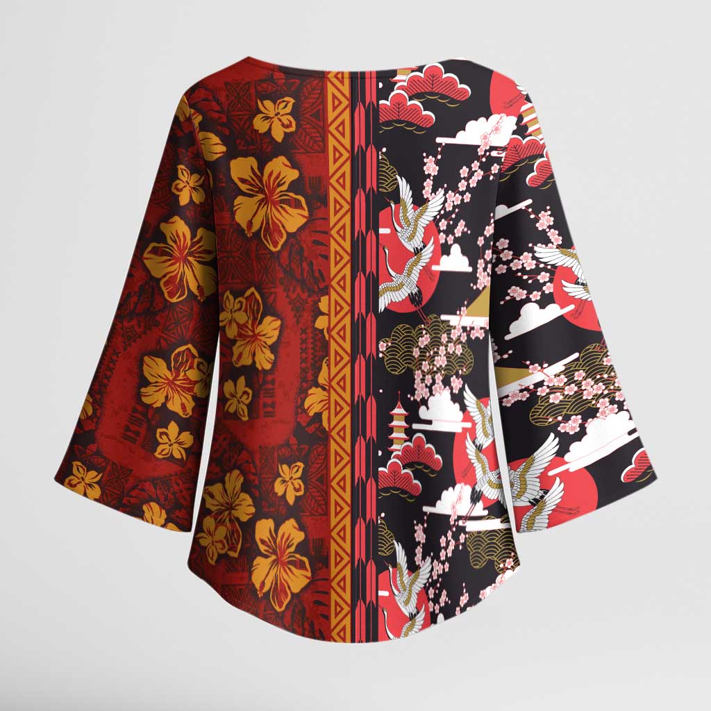 Japanese Culture Hawaii Style Kimono Sleeve Blouse Hawaiian Tribal and Japanese Pattern Together Culture LT03 - Polynesian Pride