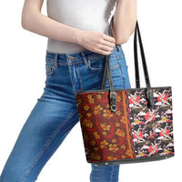 Japanese Culture Hawaii Style Leather Tote Bag Hawaiian Tribal and Japanese Pattern Together Culture LT03 - Polynesian Pride