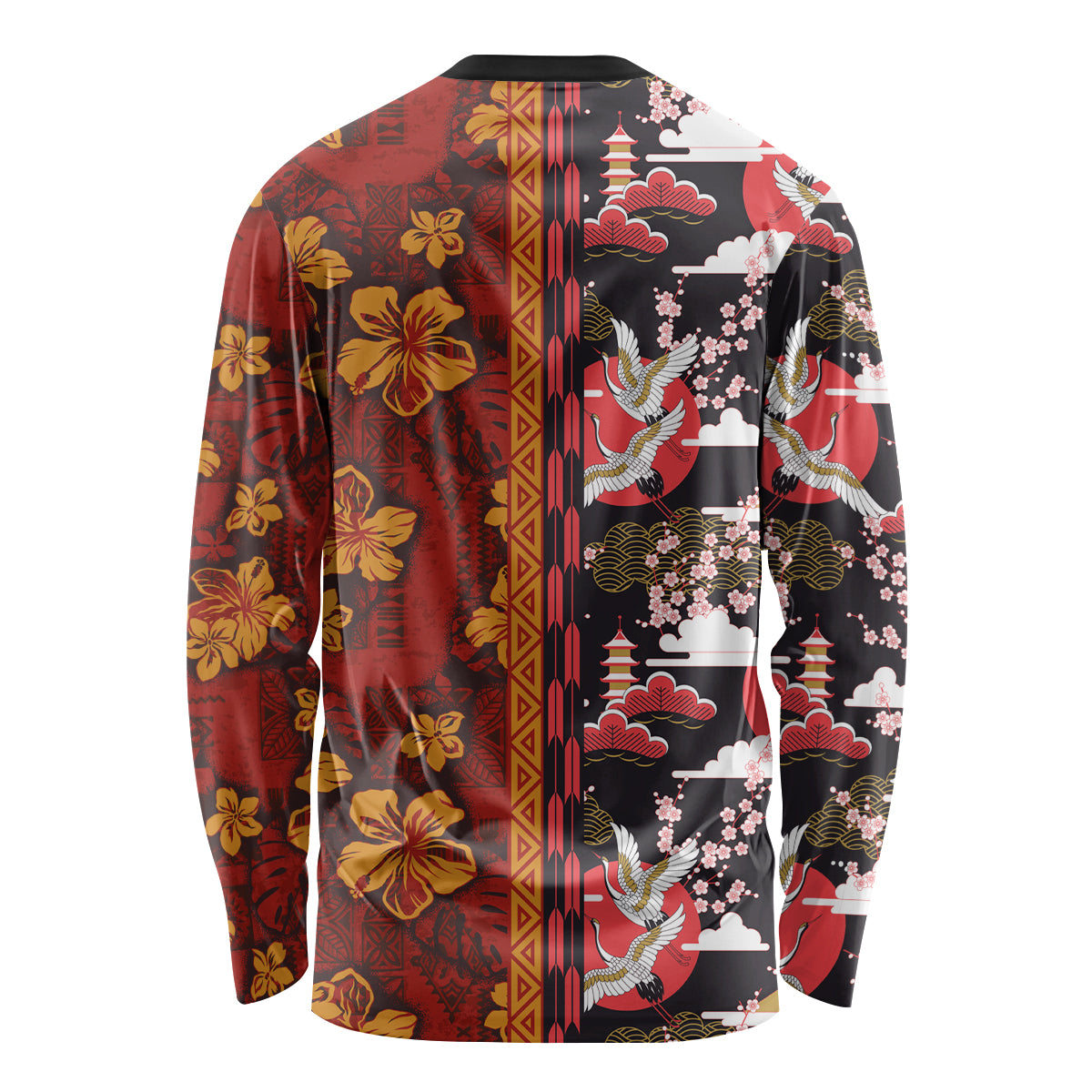 Japanese Culture Hawaii Style Long Sleeve Shirt Hawaiian Tribal and Japanese Pattern Together Culture LT03 - Polynesian Pride