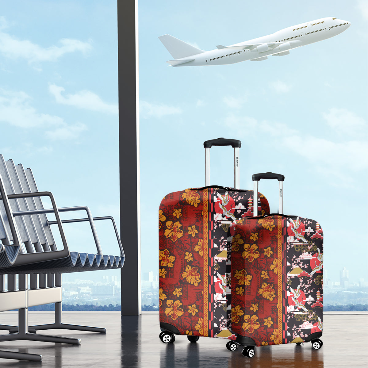 Japanese Culture Hawaii Style Luggage Cover Hawaiian Tribal and Japanese Pattern Together Culture LT03 - Polynesian Pride