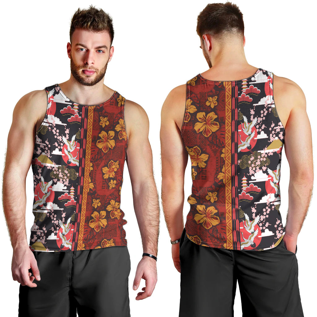 Japanese Culture Hawaii Style Men Tank Top Hawaiian Tribal and Japanese Pattern Together Culture LT03 - Polynesian Pride