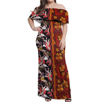 Japanese Culture Hawaii Style Off Shoulder Maxi Dress Hawaiian Tribal and Japanese Pattern Together Culture LT03 Women Red - Polynesian Pride