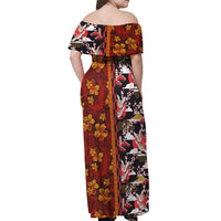 Japanese Culture Hawaii Style Off Shoulder Maxi Dress Hawaiian Tribal and Japanese Pattern Together Culture LT03 - Polynesian Pride