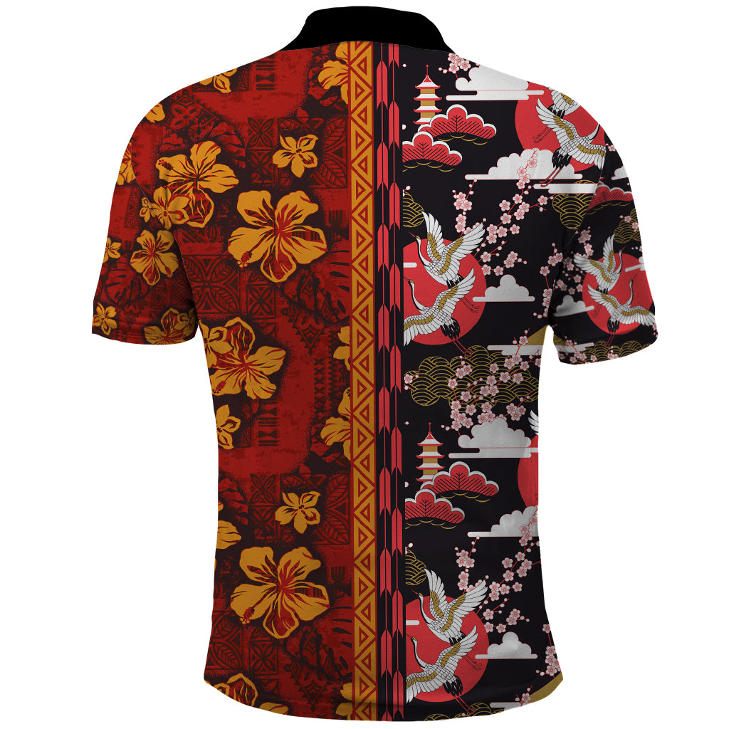 Japanese Culture Hawaii Style Polo Shirt Hawaiian Tribal and Japanese Pattern Together Culture LT03 - Polynesian Pride