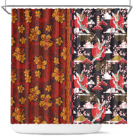 Japanese Culture Hawaii Style Shower Curtain Hawaiian Tribal and Japanese Pattern Together Culture LT03 Red - Polynesian Pride