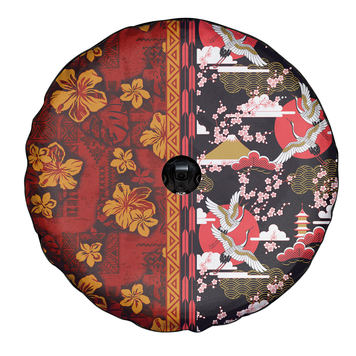 Japanese Culture Hawaii Style Spare Tire Cover Hawaiian Tribal and Japanese Pattern Together Culture LT03 - Polynesian Pride