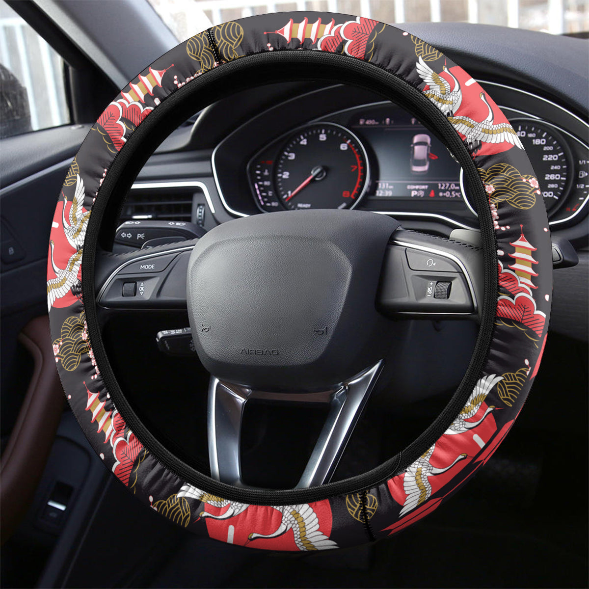 Japanese Culture Hawaii Style Steering Wheel Cover Hawaiian Tribal and Japanese Pattern Together Culture LT03 - Polynesian Pride