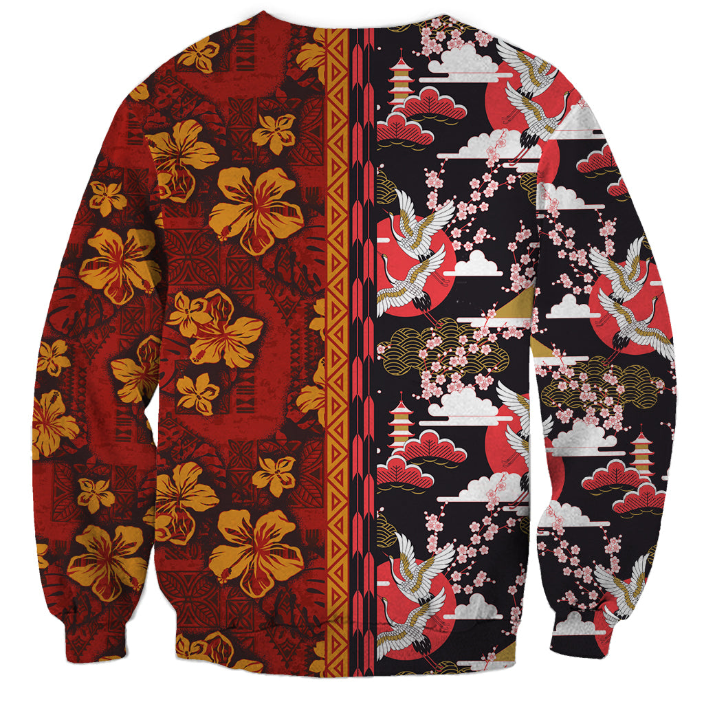 Pan-Pacific Festival Sweatshirt Hawaiian Tribal and Japanese Pattern Together Culture