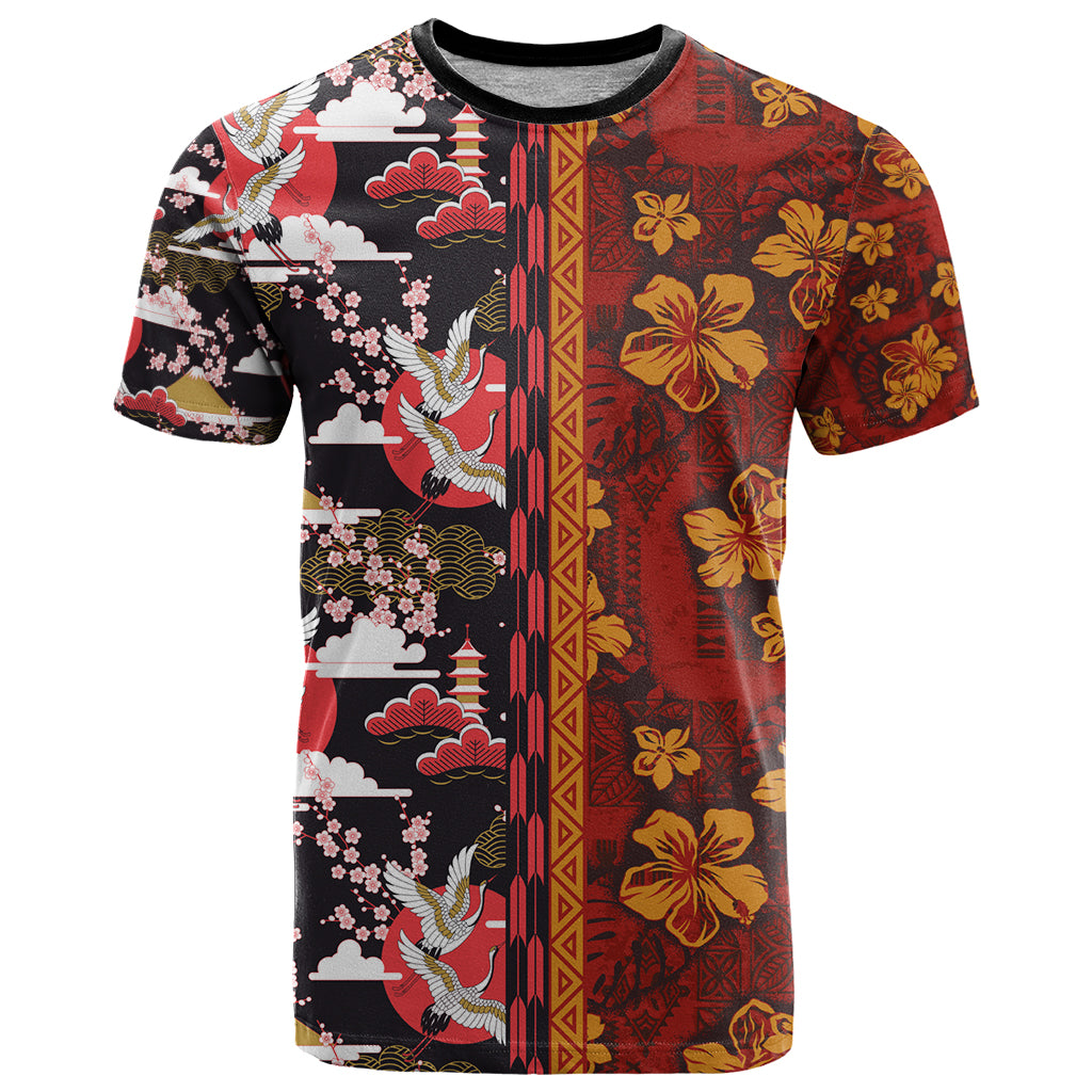 Japanese Culture Hawaii Style T Shirt Hawaiian Tribal and Japanese Pattern Together Culture LT03 Red - Polynesian Pride