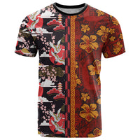 Japanese Culture Hawaii Style T Shirt Hawaiian Tribal and Japanese Pattern Together Culture LT03 Red - Polynesian Pride