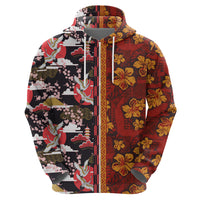 Japanese Culture Hawaii Style Zip Hoodie Hawaiian Tribal and Japanese Pattern Together Culture LT03 - Polynesian Pride