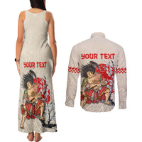 Personalised Pan-Pacific Festival Couples Matching Tank Maxi Dress and Long Sleeve Button Shirt Japanese Samurai with Hawaiian Pattern