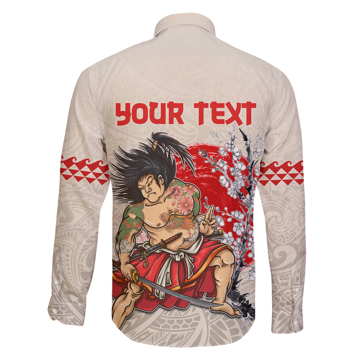 Personalised Pan-Pacific Festival Family Matching Long Sleeve Bodycon Dress and Hawaiian Shirt Japanese Samurai with Hawaiian Pattern