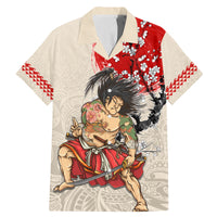 Personalised Japanese Culture Hawaii Style Family Matching Mermaid Dress and Hawaiian Shirt Japanese Samurai with Hawaiian Pattern LT03 Dad's Shirt - Short Sleeve Beige - Polynesian Pride