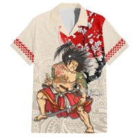 Personalised Japanese Culture Hawaii Style Family Matching Off Shoulder Maxi Dress and Hawaiian Shirt Japanese Samurai with Hawaiian Pattern LT03 Dad's Shirt - Short Sleeve Beige - Polynesian Pride