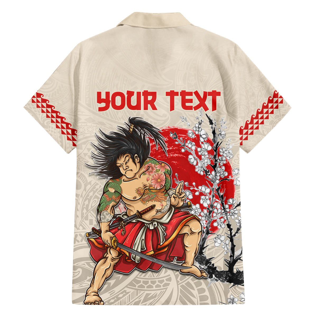 Personalised Japanese Culture Hawaii Style Family Matching Off Shoulder Maxi Dress and Hawaiian Shirt Japanese Samurai with Hawaiian Pattern LT03 - Polynesian Pride
