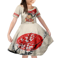 Personalised Japanese Culture Hawaii Style Family Matching Puletasi and Hawaiian Shirt Japanese Samurai with Hawaiian Pattern LT03 Daughter's Dress Beige - Polynesian Pride
