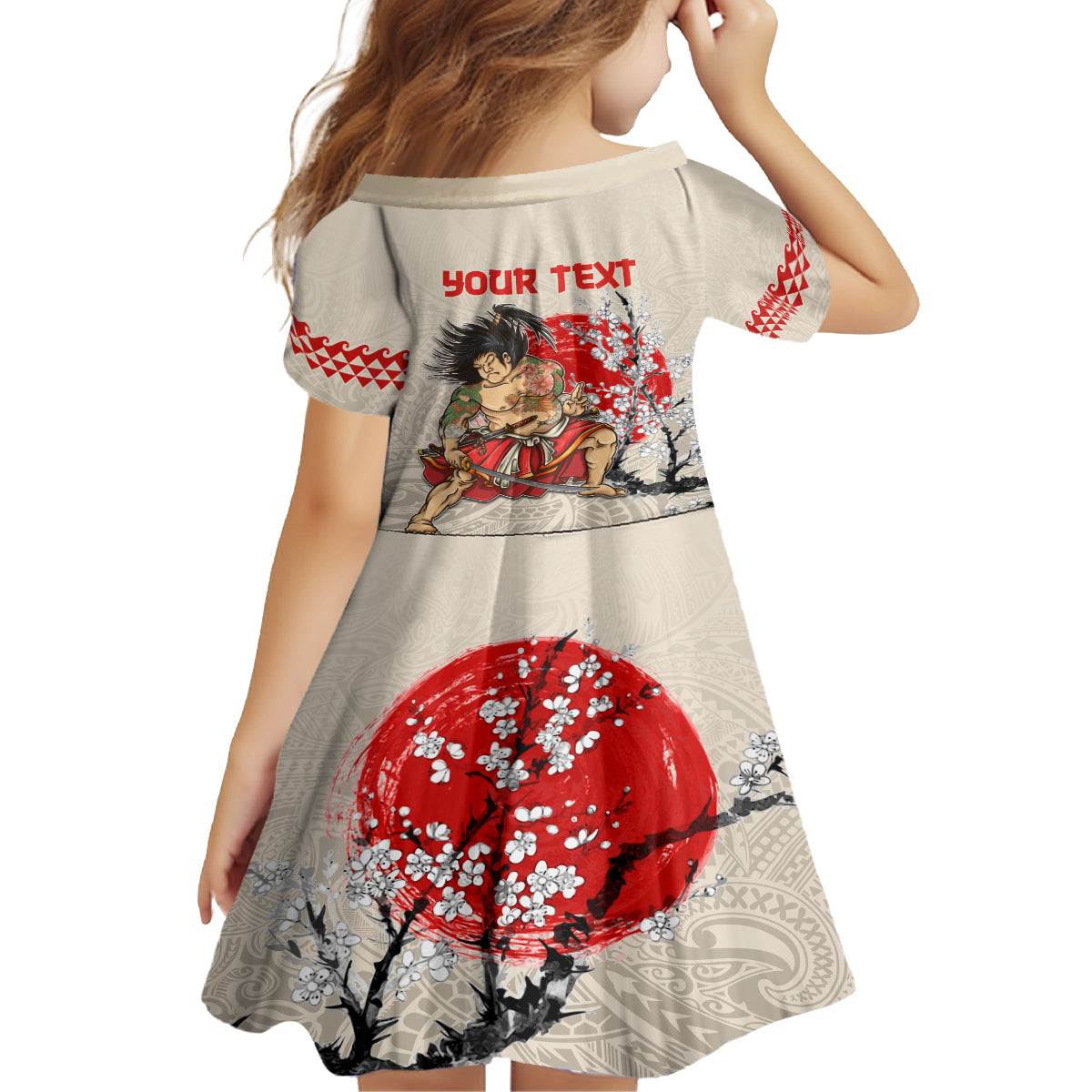 Personalised Pan-Pacific Festival Kid Short Sleeve Dress Japanese Samurai with Hawaiian Pattern