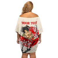 Personalised Japanese Culture Hawaii Style Off Shoulder Short Dress Japanese Samurai with Hawaiian Pattern LT03 - Polynesian Pride
