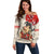 Personalised Pan-Pacific Festival Off Shoulder Sweater Japanese Samurai with Hawaiian Pattern