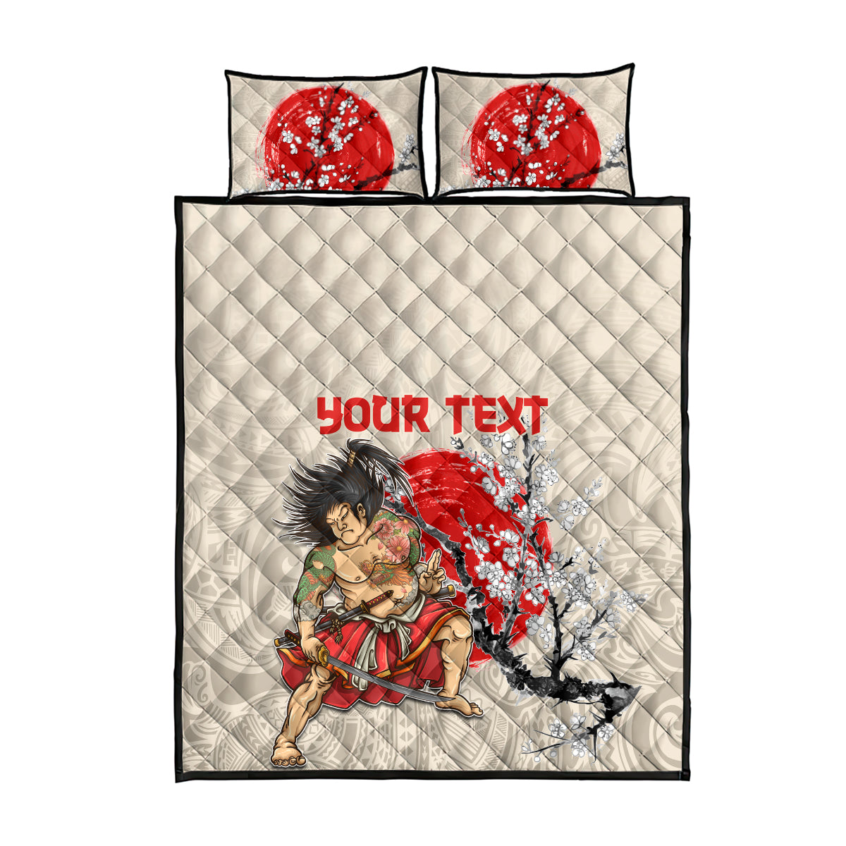 Personalised Pan-Pacific Festival Quilt Bed Set Japanese Samurai with Hawaiian Pattern
