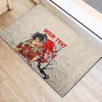 Personalised Pan-Pacific Festival Rubber Doormat Japanese Samurai with Hawaiian Pattern