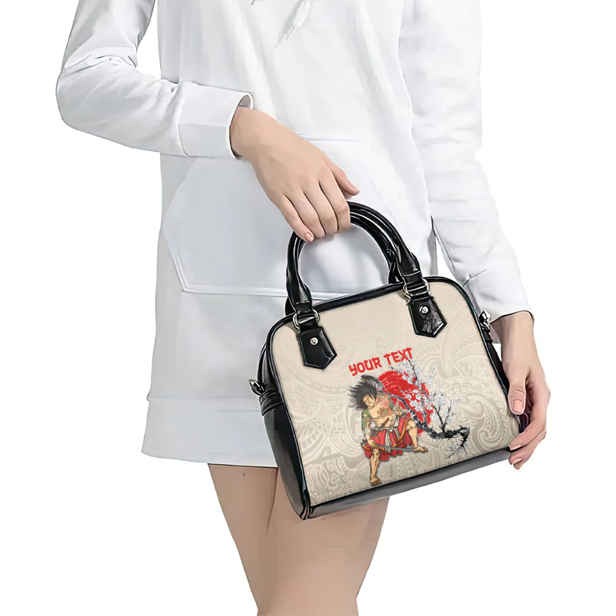 Personalised Pan-Pacific Festival Shoulder Handbag Japanese Samurai with Hawaiian Pattern