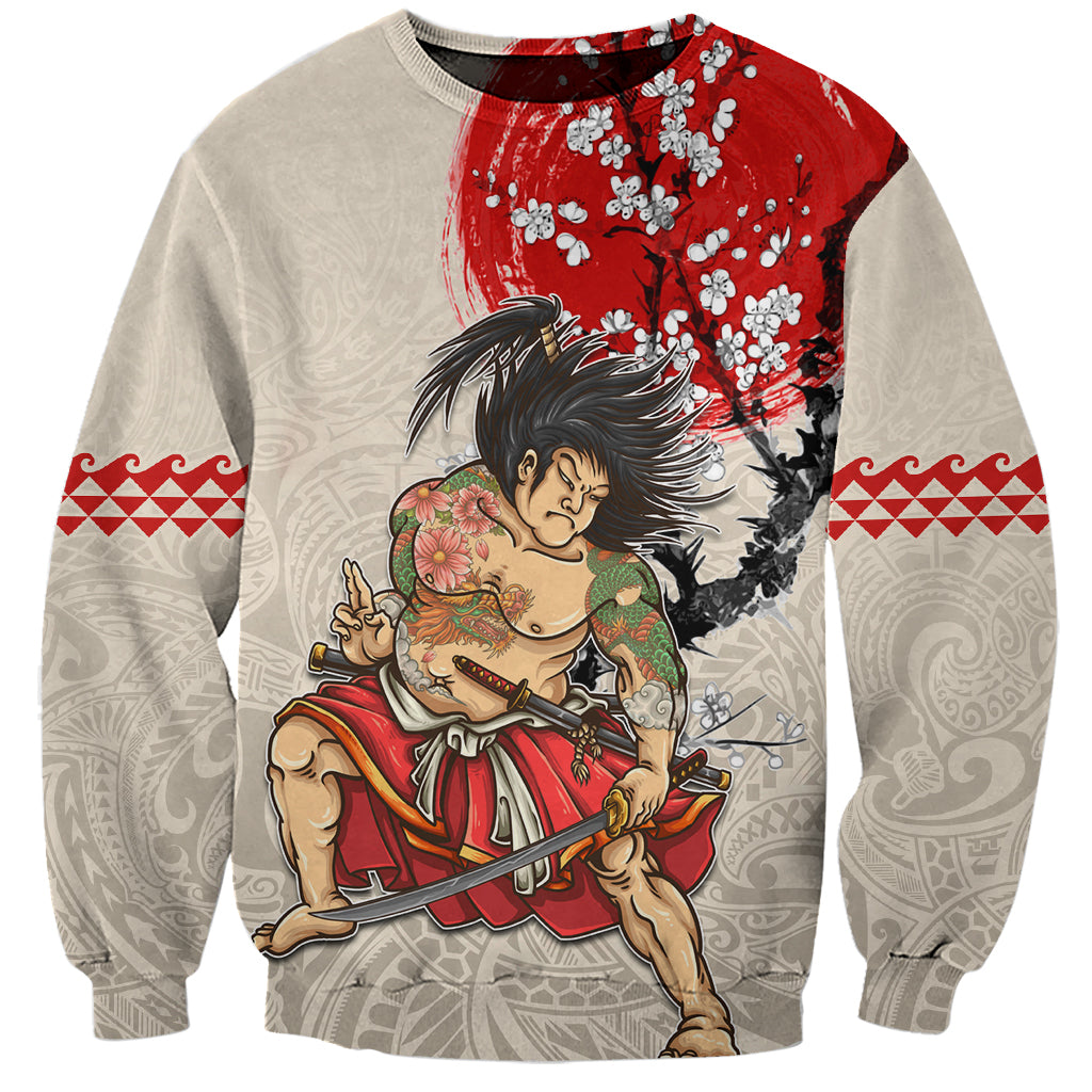 Personalised Pan-Pacific Festival Sweatshirt Japanese Samurai with Hawaiian Pattern