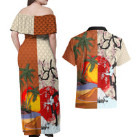 Japanese Culture Hawaii Style Couples Matching Off Shoulder Maxi Dress and Hawaiian Shirt Mauna Kea and Fuji Mountains LT03 - Polynesian Pride