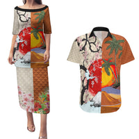 Japanese Culture Hawaii Style Couples Matching Puletasi and Hawaiian Shirt Mauna Kea and Fuji Mountains LT03 Brown - Polynesian Pride