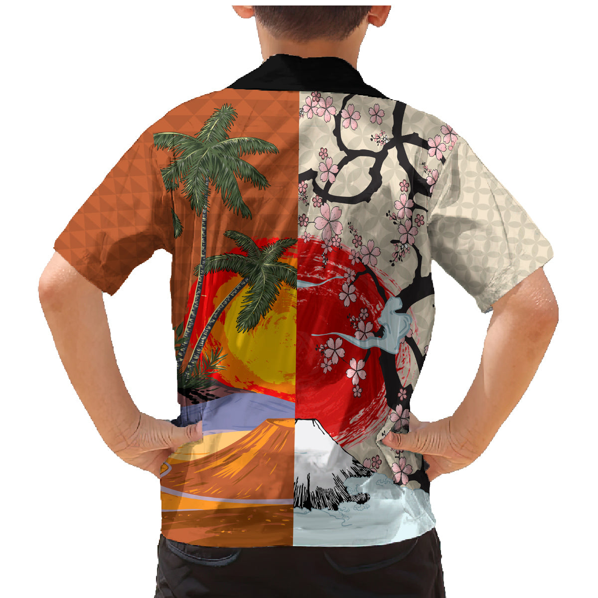 Japanese Culture Hawaii Style Family Matching Mermaid Dress and Hawaiian Shirt Mauna Kea and Fuji Mountains LT03 - Polynesian Pride