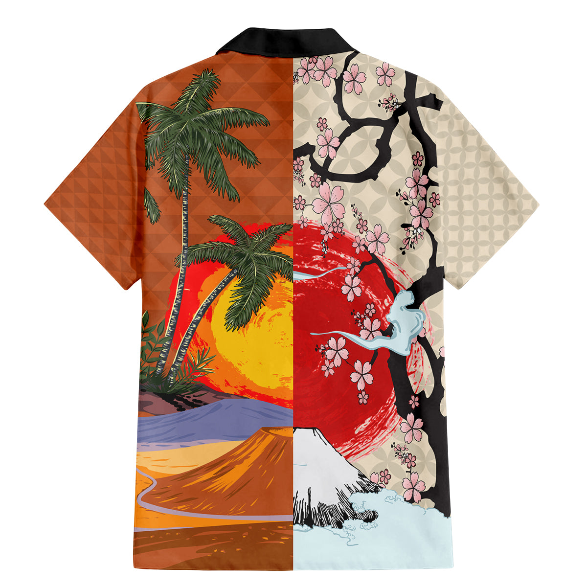 Japanese Culture Hawaii Style Family Matching Mermaid Dress and Hawaiian Shirt Mauna Kea and Fuji Mountains LT03 - Polynesian Pride