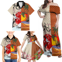 Japanese Culture Hawaii Style Family Matching Off Shoulder Maxi Dress and Hawaiian Shirt Mauna Kea and Fuji Mountains LT03 - Polynesian Pride