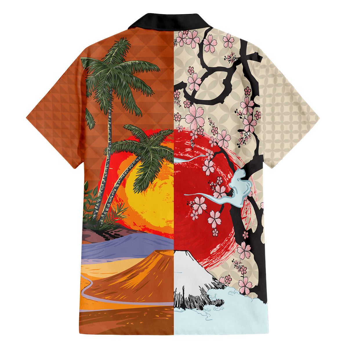 Japanese Culture Hawaii Style Family Matching Off Shoulder Maxi Dress and Hawaiian Shirt Mauna Kea and Fuji Mountains LT03 - Polynesian Pride