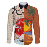 Japanese Culture Hawaii Style Family Matching Off Shoulder Maxi Dress and Hawaiian Shirt Mauna Kea and Fuji Mountains LT03 Dad's Shirt - Long Sleeve Brown - Polynesian Pride