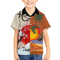 Japanese Culture Hawaii Style Kid Hawaiian Shirt Mauna Kea and Fuji Mountains LT03 Kid Brown - Polynesian Pride
