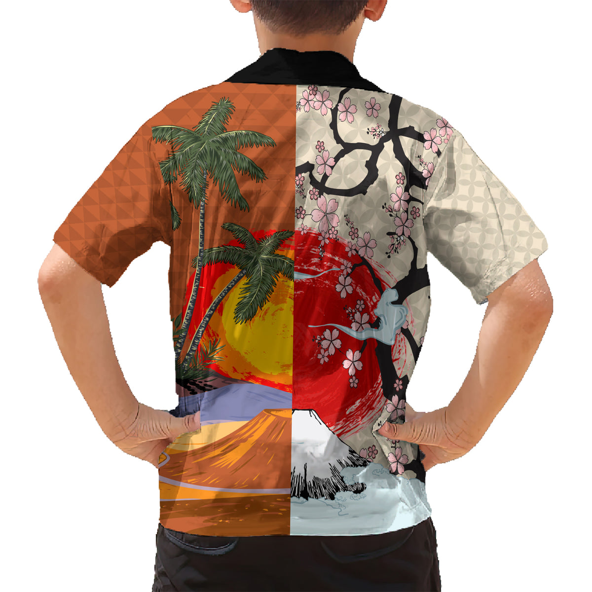 Japanese Culture Hawaii Style Kid Hawaiian Shirt Mauna Kea and Fuji Mountains LT03 - Polynesian Pride