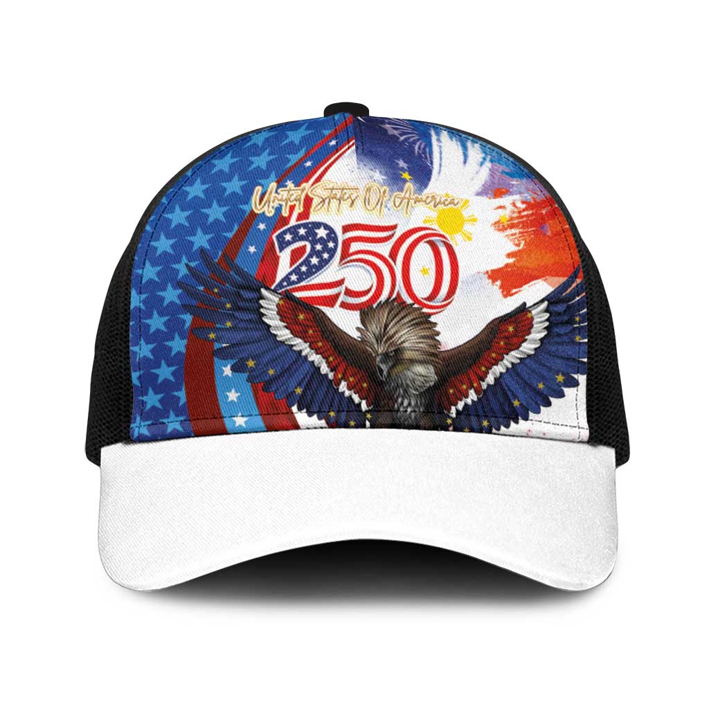 Philippines and United States Semiquincentennial Baseball Net Cap Eagle and National Flag Style