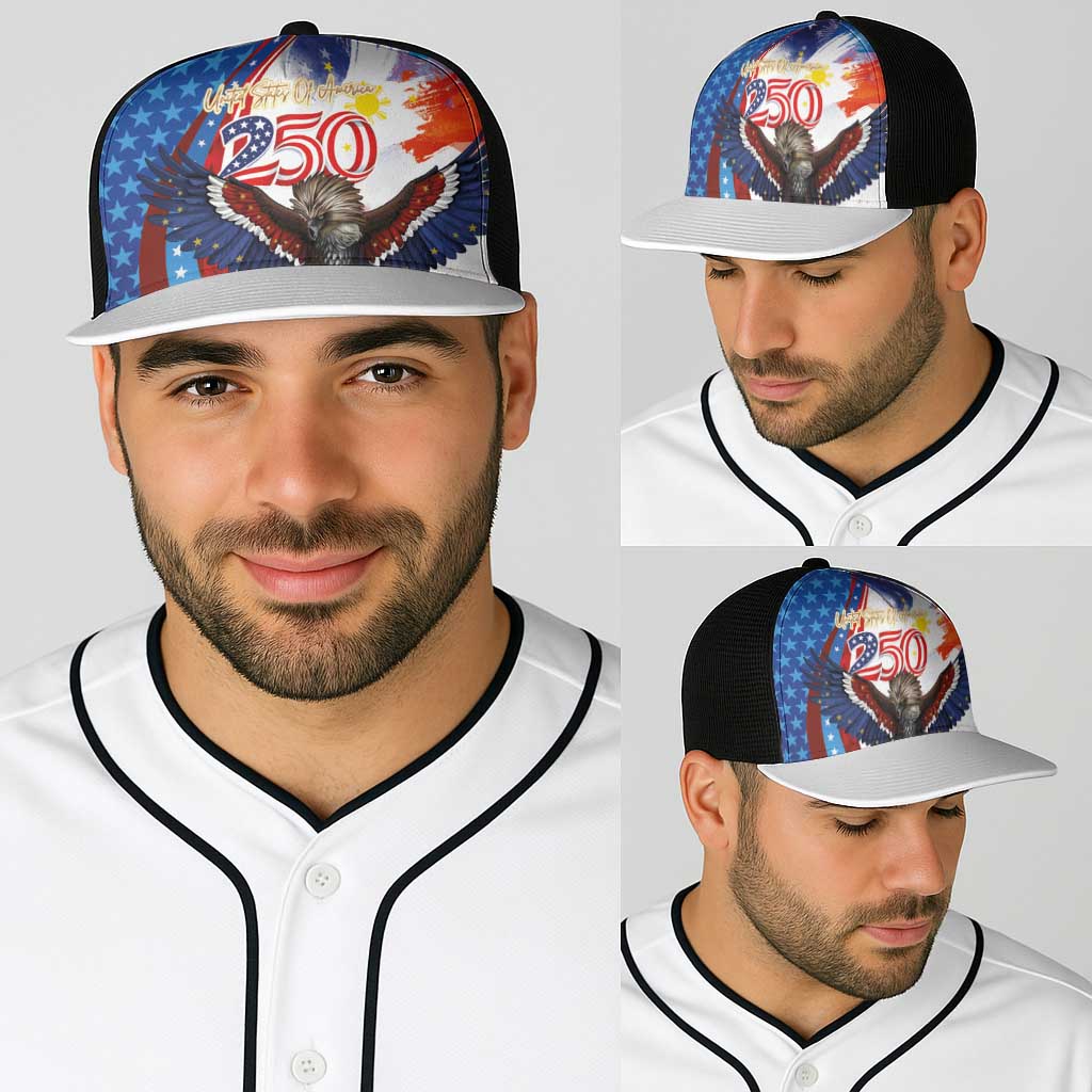 Philippines and United States Semiquincentennial Baseball Net Cap Eagle and National Flag Style