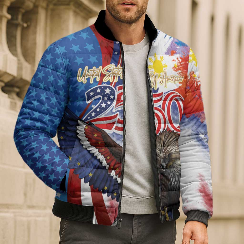Philippines and United States Semiquincentennial Bomber Puffer Jacket Eagle and National Flag Style