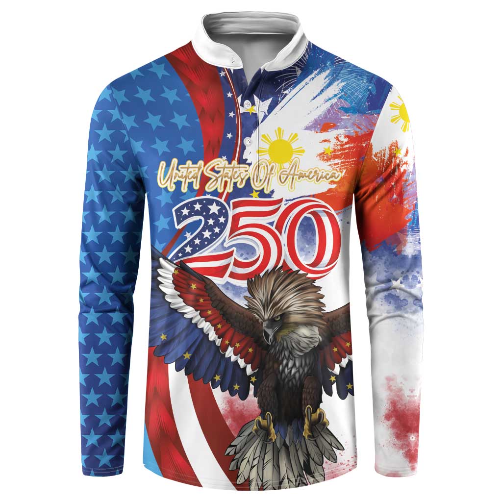 Philippines and United States Semiquincentennial Button Sweatshirt Eagle and National Flag Style