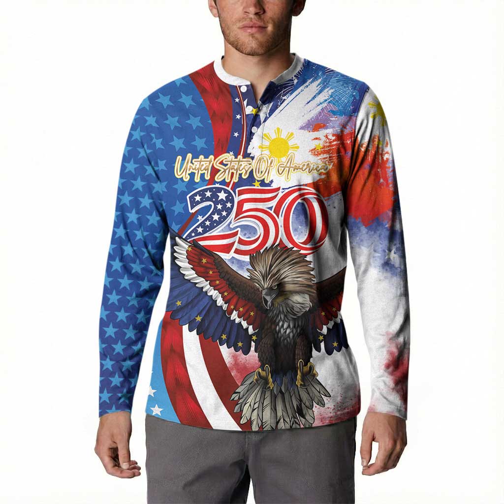Philippines and United States Semiquincentennial Button Sweatshirt Eagle and National Flag Style